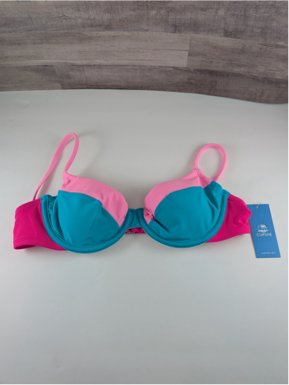 Cupshe Pink Blue Colorblock Bikini Top M